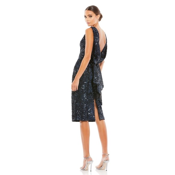 NWT Mac Duggal 26438 Cowl Back Sequin Midnight Blue Dress Size 10 - Picture 12 of 14